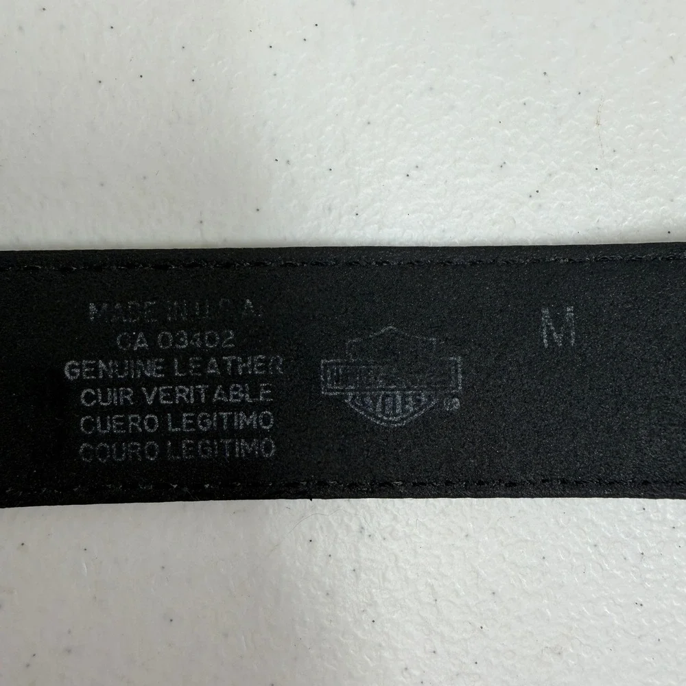 Harley Davidson Sz M Belt Suede Leather Biker Logo Solid Brass 97512-00VW Black
